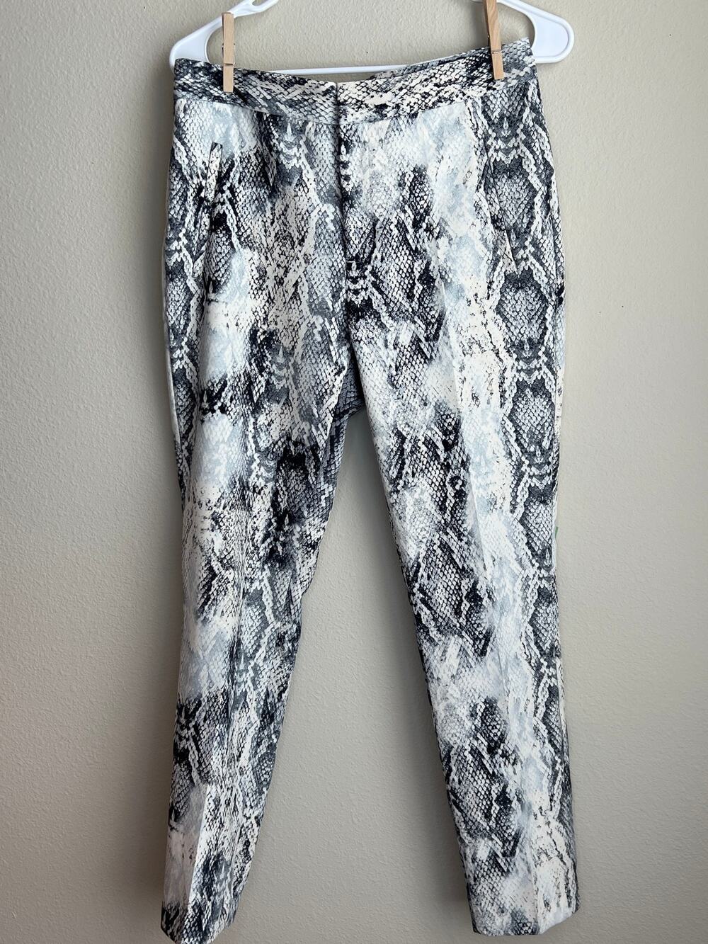 Zara Basic Grey White Snakeskin Print Tailored Ankle Trousers Pants Small